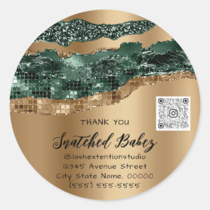 Vielen Dank Cosmetic Logo QR Code Glitzer Gold Gre Runder Aufkleber