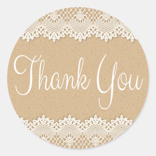 Vielen Dank Country Lace Brown und White Rustic Runder Aufkleber (Vorderseite)