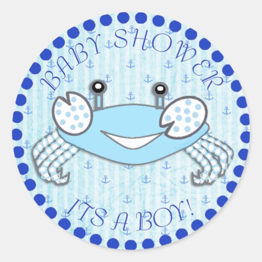 Vielen Dank Crab Nautical Baby Shower Stickers (Vorderseite)