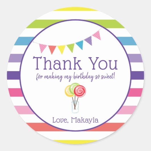 Vielen Dank Custom Candy Birthday Party Gevor Tag Runder Aufkleber (Vorderseite)