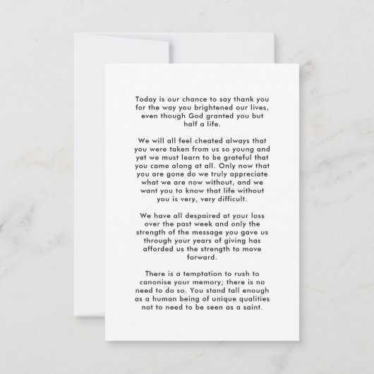 Vielen Dank Custom Funerty Foto Beileid Gkurze Einladung (Rückseite)