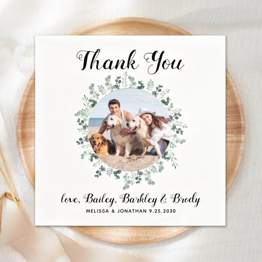 Vielen Dank Custom Pet Foto Eucalyptus Dog Wedding Serviette