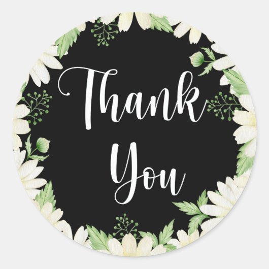 Vielen Dank Daisy Blume Black Classic Round Stick Runder Aufkleber (Vorderseite)