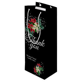 Vielen Dank Dankeschön an Poinsettia Floral Black Geschenktüte Für Weinflaschen