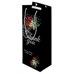 Vielen Dank Dankeschön an Poinsettia Floral Black Geschenktüte Für Weinflaschen