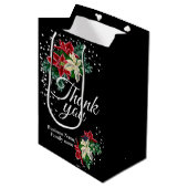 Vielen Dank Dankeschön an Poinsettia Floral Black Mittlere Geschenktüte (Vorderseite Schrägansicht)