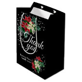 Vielen Dank Dankeschön an Poinsettia Floral Black Mittlere Geschenktüte (Rückseite Schrägansicht)