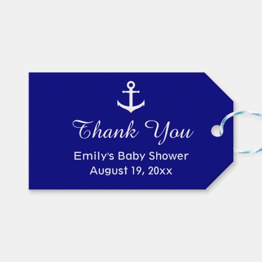 Vielen Dank Dark Blue und White Nautical Baby Dusc Geschenkanhänger (Vorderseite (Horizontal))