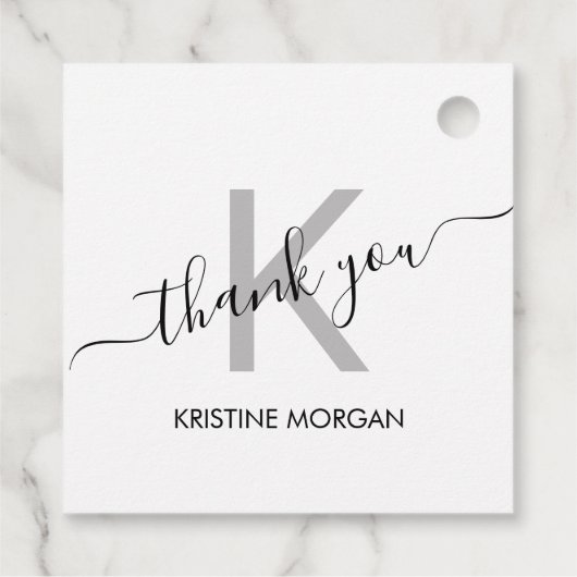 Vielen Dank, das Monogramm-Skript silber grau Geschenkanhänger (Rückseite)