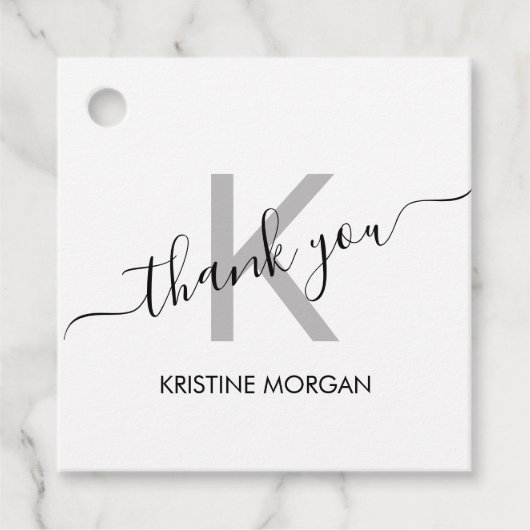 Vielen Dank, das Monogramm-Skript silber grau Geschenkanhänger (Vorderseite)