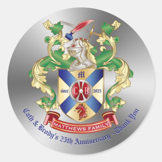 Vielen Dank, dass ihr Wappen-Schild-Drachenschwert Runder Aufkleber (Vorderseite)