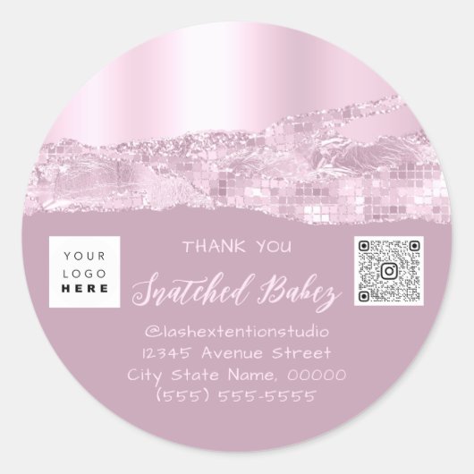 Vielen Dank, dass Sie das Logo QR Code Pink Blush Runder Aufkleber (Vorderseite)