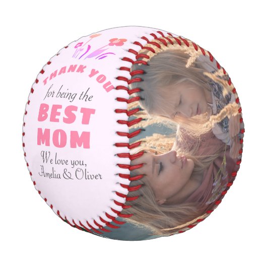 Vielen Dank, dass Sie die beste Mama Pink Blume Mu Baseball (Schrägansicht)