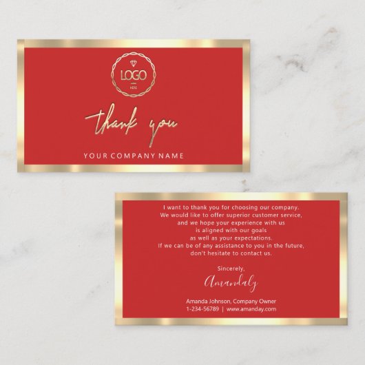 Vielen Dank, dass Sie die Logokombination Gold Red Visitenkarte (Vorne/Hinten)