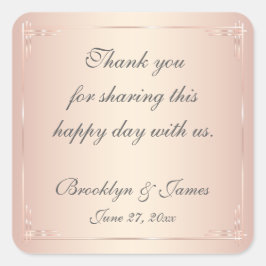 Vielen Dank, dass Sie Elegant Blush Wedding Sticke Quadratischer Aufkleber