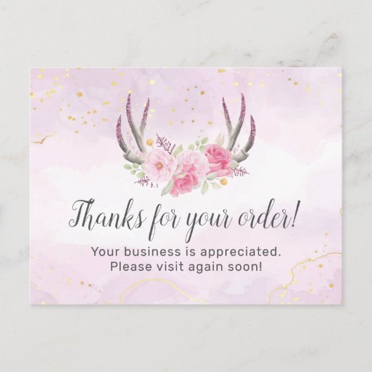 Vielen Dank, dass Sie Floral Antlers Blush Pink & Postkarte (Vorderseite)