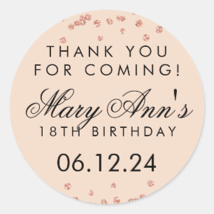 Vielen Dank, dass Sie Geburtstag Rose Gold Glitzer Runder Aufkleber