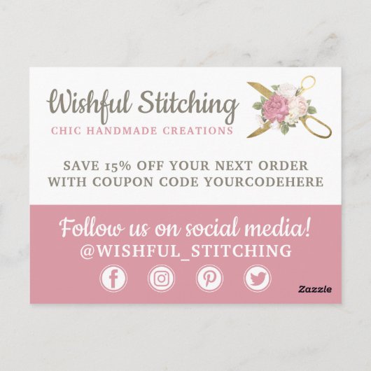 Vielen Dank, dass Sie Gold Sewing Scissors Shabby Postkarte (Rückseite)