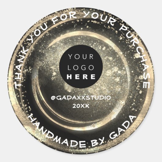 Vielen Dank, dass Sie handgefertigte Logos Schwarz Runder Aufkleber (Vorderseite)
