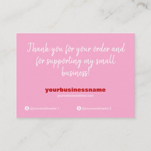 Vielen Dank, dass Sie kleine Branding-Rosa-Beilage Visitenkarte (Rückseite)