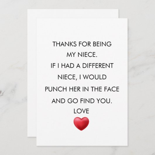 VIELEN DANK, DASS SIE MEIN NIECE SIND, Nichte GEBU Dankeskarte (Vorne/Hinten)