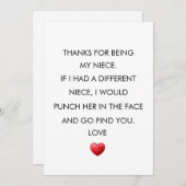 VIELEN DANK, DASS SIE MEIN NIECE SIND, Nichte GEBU Dankeskarte (Vorne/Hinten)