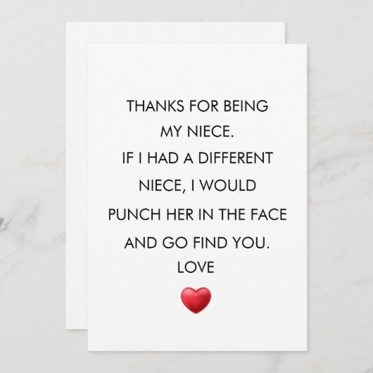 VIELEN DANK, DASS SIE MEIN NIECE SIND, Nichte GEBU Dankeskarte (Vorne/Hinten)