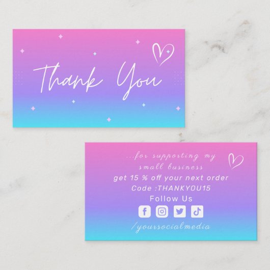 Vielen Dank, dass Sie moderne Pink Lila Blue Ombre Visitenkarte (Vorne/Hinten)