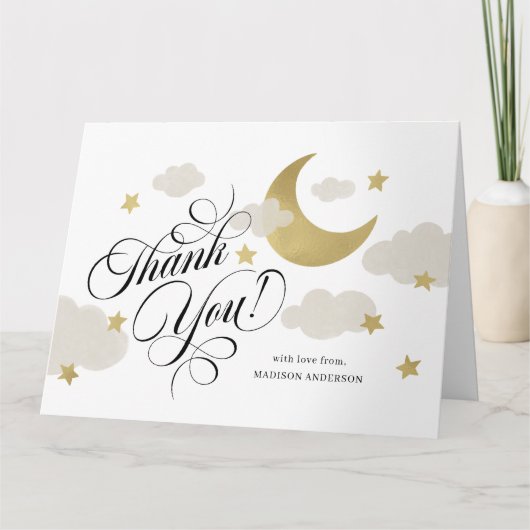 Vielen Dank, dass Sie Moon Stars Cloud Baby Dusche Dankeskarte (Vorderseite)