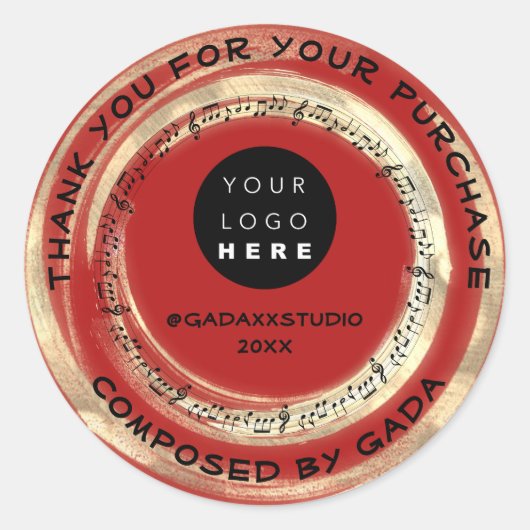 Vielen Dank, dass Sie Musik Logo Social Notes Red. Runder Aufkleber (Vorderseite)