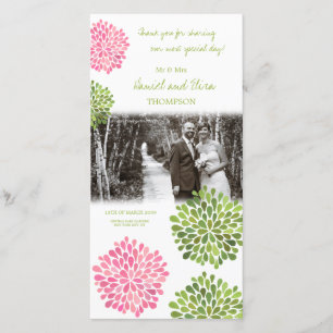 Vielen Dank, dass Sie Pink & Green Blooms Hochzeit Dankeskarte