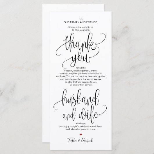 Vielen Dank, dass Sie Platz Setting Card für Weddi Programm (Vorne/Hinten)