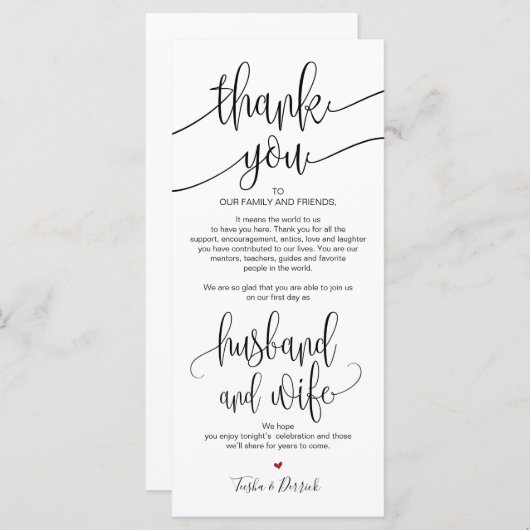 Vielen Dank, dass Sie Platz Setting Card für Weddi Programm (Vorne/Hinten)