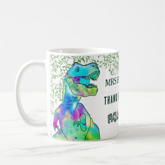 Vielen Dank, dass Sie Roarsome Teacher Name sind Kaffeetasse (Links)