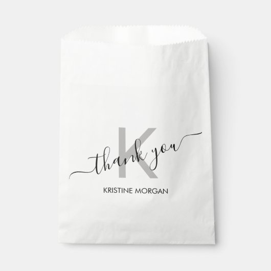 Vielen Dank, dass Sie silber graue Monogramm Skrip Geschenktütchen (Vorderseite)