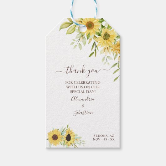 Vielen Dank, dass Sie Sonnenblumen Grüne Hochzeit Geschenkanhänger (Vorderseite)