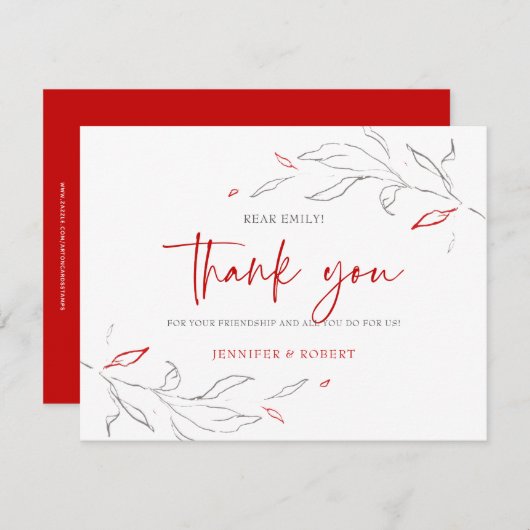 Vielen Dank, dass Sie typografische rot-graue Blum Dankeskarte (Vorne/Hinten)