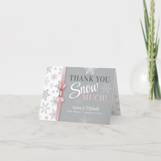 Vielen Dank, dass Sie viel rosa Snowflake Baby Dus Dankeskarte (Vorderseite)