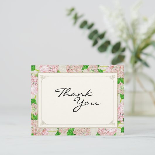 Vielen Dank, dass Sie wissen, Pink Hydrangea Lace Postkarte (Stehend Vorderseite)