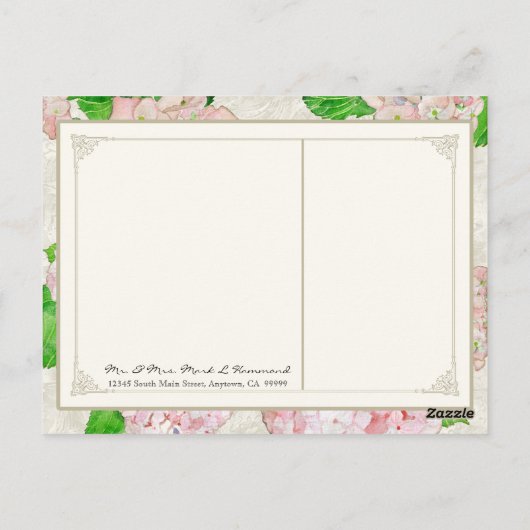 Vielen Dank, dass Sie wissen, Pink Hydrangea Lace Postkarte (Rückseite)