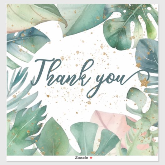 Vielen Dank Design mit tropischen Blätter Gold Gli Aufkleber (Blatt)