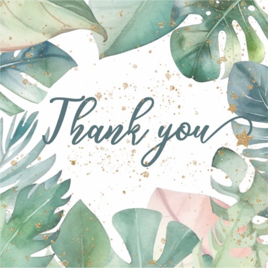 Vielen Dank Design mit tropischen Blätter Gold Gli Aufkleber (Vorderseite)