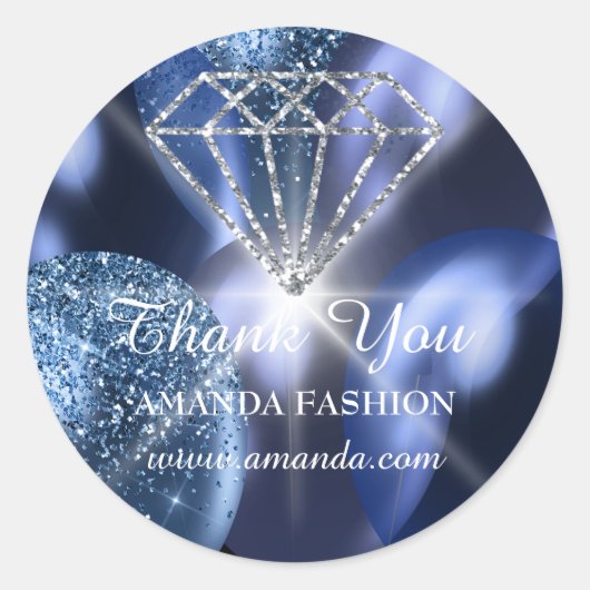 Vielen Dank Diamond Name Blue Navy Baloons Runder Aufkleber (Vorderseite)