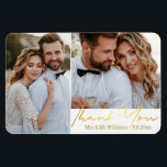Vielen Dank, die handgeschriebene Hochzeitssammlun Magnet<br><div class="desc">Fotos von freepik.com elegante Goldschmiede Hochzeit 2 Fotos Collage Danke Magnet, custom gold</div>