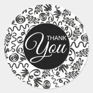 Vielen Dank Doodle Curls Schwarz-Weiß Runder Aufkleber