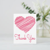 Vielen Dank Doodle Heart Red / Pink Postcard Postkarte (Stehend Vorderseite)