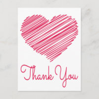 Vielen Dank Doodle Heart Red / Pink Postcard