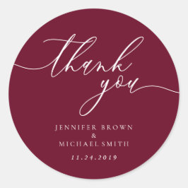 Vielen Dank Drehbuch burgundy einfache Namen Datum Runder Aufkleber