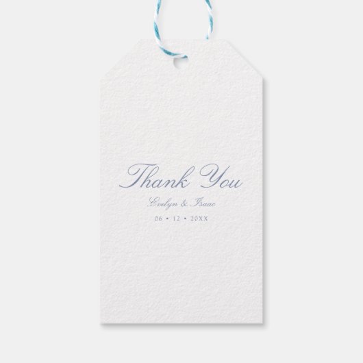 Vielen Dank Dusty Blue Elegant Script Wedding Geschenkanhänger (Rückseite)