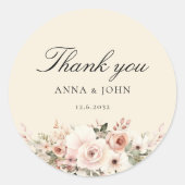 Vielen Dank! Elegant, beige, pastellfarben, Blume, Runder Aufkleber (Vorderseite)